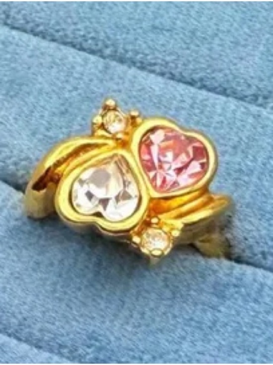 Avon Jewelry - Avon Vintage (1994) Two Hearts Rhinestone Gold Tone Ring - Size 5